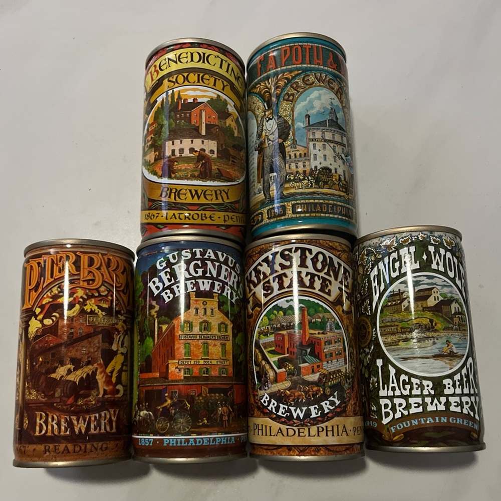 Vtg American Brewers Historical Collection Brewery Cans #1, 2, 3, 4, 5, 6 Opened